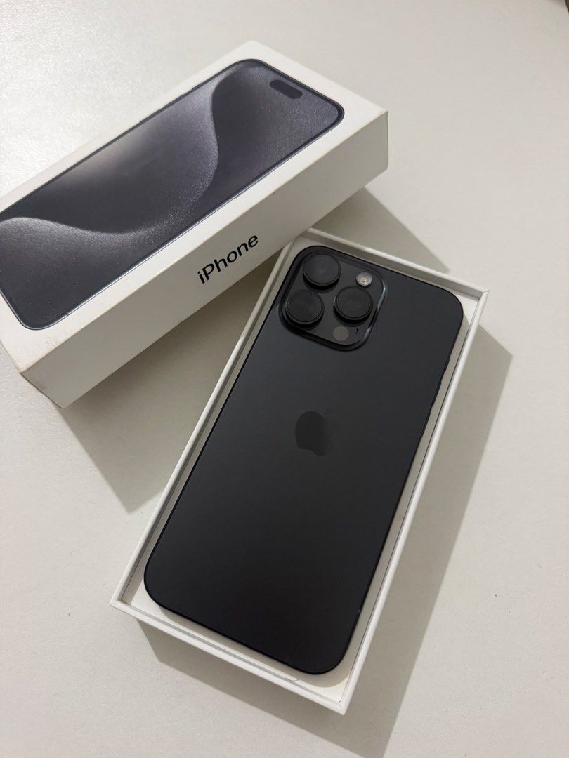 iPhone 15 Pro Max (Category: iPhone 15 Series) located in San Fernando. Submitted by idistrictph (Listing ID 1465947088, Image 1). Description: iPhone 15 Pro Max • 256 GB, Black Titanium • No SIM restrictions • 87% BH • No issue and history of repair • In pristine condition • Complete standard package Selling Price: 37 990 only Open for trade-ins, trade value is higher. DM for inquiries..