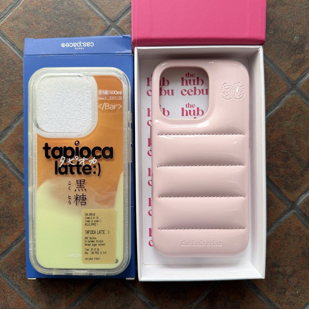 iPhone 16 Pro Case Bundle (The Hub Cebu and Cas:pace Japan) (Category: Cases & Sleeves) located in Davao. Submitted by keirousel (Listing ID 1463790111, Image 1). Description: Cas:pace (Japan) • Glow in the dark • Not MagSafe • From the same shop that sells the famous vending machine case • SRP around ₱2,000 FREE The Hub Cebu • Puffer Case • Not MagSafe • Used condition • SRP ₱850.