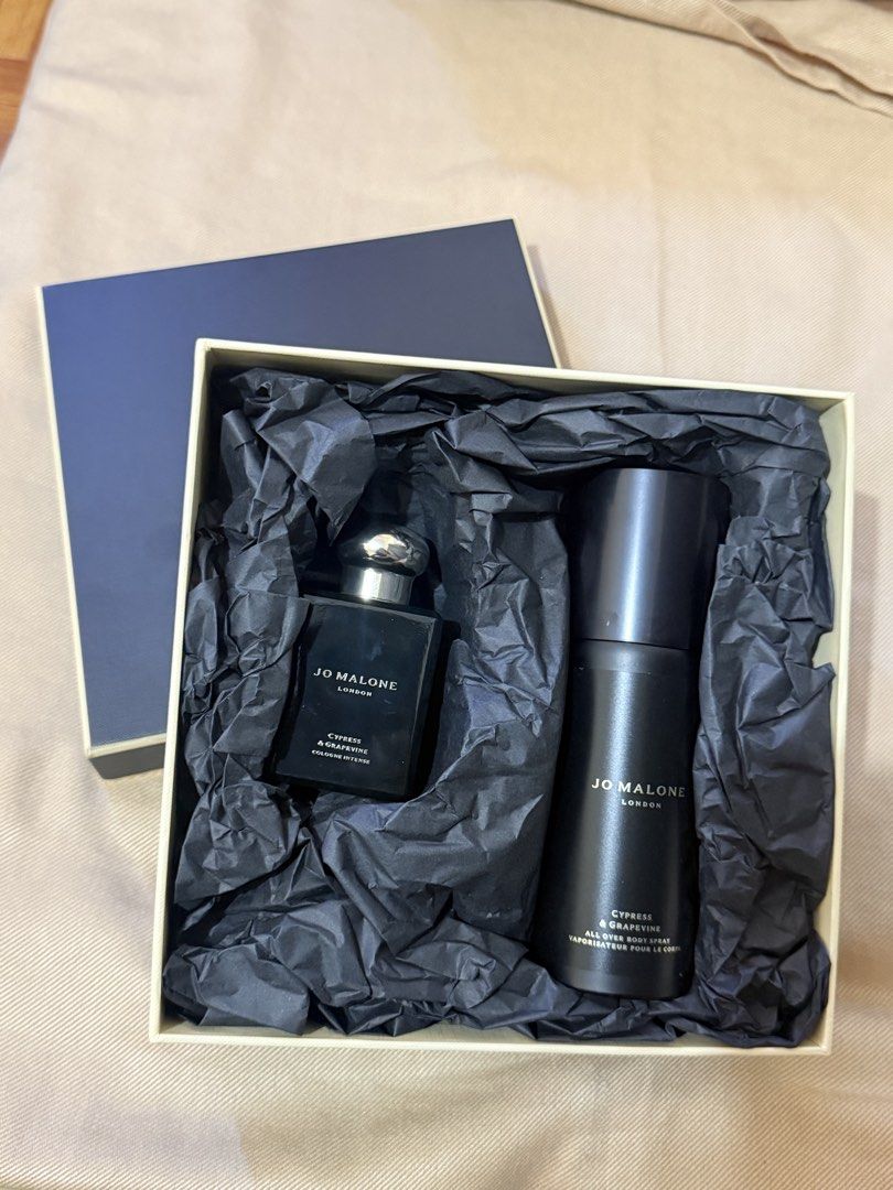 Jo Malone Cypress & Grapevine Cologne Intense Duo (Category: Fragrance & Deodorants) located in Caloocan City. Submitted by marizbg02 (Listing ID 1465944694, Image 2). Description: - Authentic Jo Malone London Cypress & Grapevine Duo Set - Includes 50ml Cologne Intense and 125ml All Over Body Spray - Sophisticated and long-lasting woody scent profile - Ideal gift option for men - Packaging is once opened but not used and still new and 100% authen