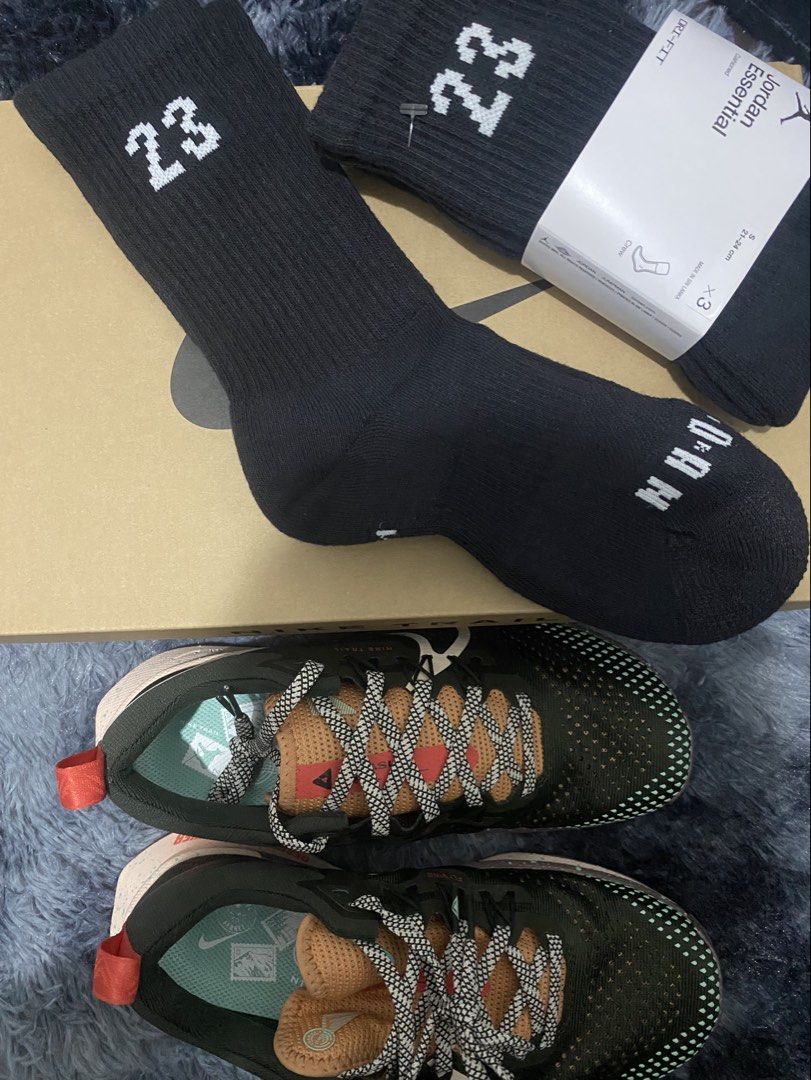 Jordan Essentials Crew Socks "23" Black ( price per Pair) (Category: Socks) located in Quezon City. Submitted by bitsnbobs21 (Listing ID 1464338150, Image 2). Description: - Pack of 3 Jordan Essentials crew socks Nike Jordan 23 Essentials Dri-Fit Crew Socks - 249 each pair - Color: Black with iconic "23" design - Material: Dri-Fit for comfort - Size: S (fits 21-24 cm foot length) - Origin: Made in Sri Lanka - Perfect for daily wear or sports acti