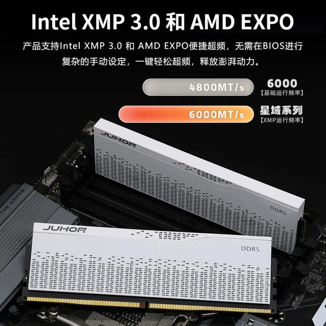 JUHOR 星域DDR5 6000MHz 32gb = 16gb x2 白色無燈板, 電腦＆科技, 電腦