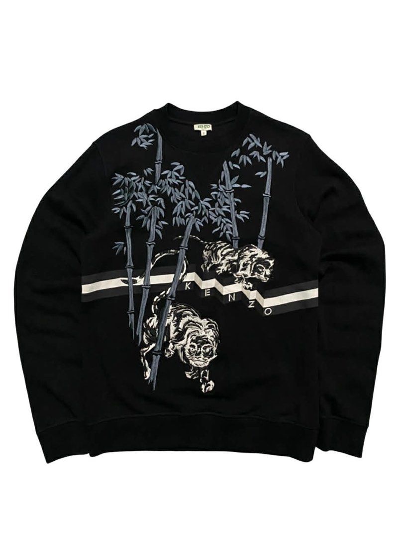 Kenzo Black Tiger Bamboo Embroidered Sweatshirt (Category: Longsleeves) located in Quezon City. Submitted by un0oo (Listing ID 1465793330, Image 1). Description: 19.5x26.5 No Issue.