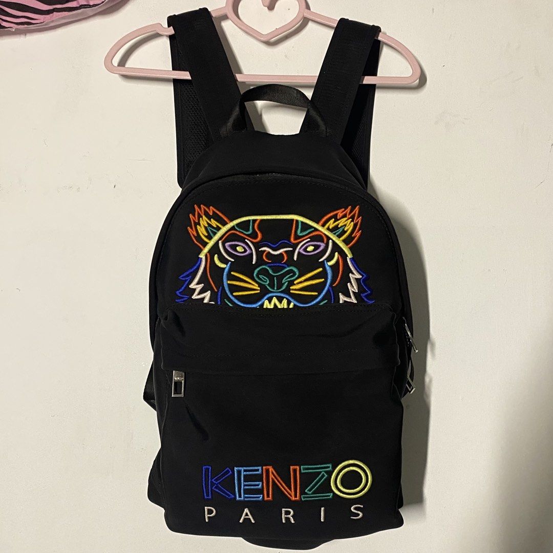 Kenzo Tiger Neoprene Neon Backpack (Category: Backpacks) located in San Fernando. Submitted by zpoilednamilk (Listing ID 1465890332, Image 1). Description: - Material: Neoprene - Condition: Good overall, but has a small tear near the top handle seam that requires repair.