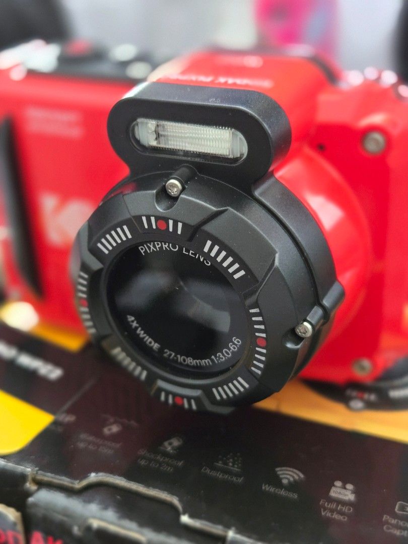 Kodak Pixpro WPZ2 Waterproof Digital Camera Red (Category: Cameras) located in Manila. Submitted by emenel (Listing ID 1465769118, Image 2). Description: - Model: Kodak Pixpro WPZ2 Digital Camera (Vibrant Red) - Condition: almost Brand new with original retail box, tags, and battery door lock mechanism attached - Durability: Waterproof up to 15m and shockproof up to 2m - Quality: 16 megapixels with 4X wide optical zoom lens - Connectivity: Built-