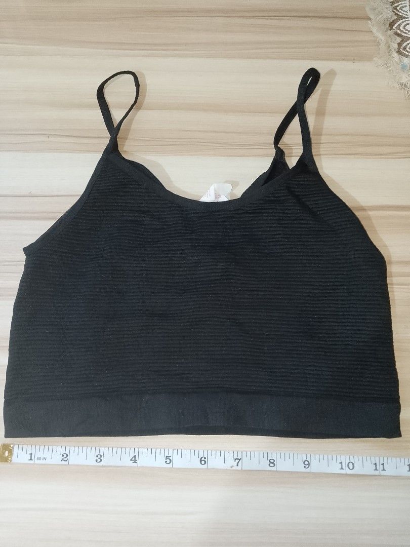 L: black horizontal ribbed bra no pads (Category: Undergarments & Loungewear) located in Manila. Submitted by truecrystal-1407 (Listing ID 1465947743, Image 1). Description: check measurement in photo.