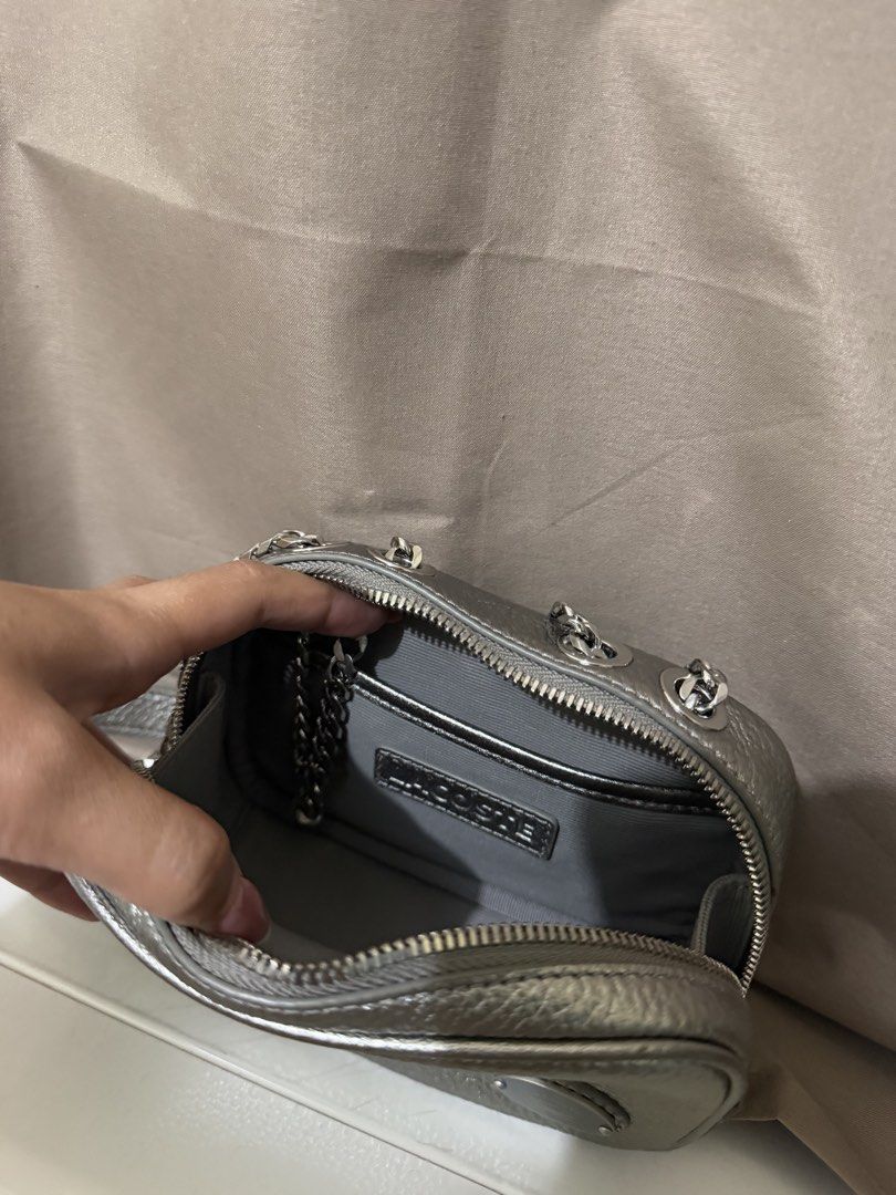 Lacoste Top Grain Leather Square Shoulder Bag (Category: Cross-body Bags) located in Quezon City. Submitted by declutterbycy (Listing ID 1465833528, Image 3). Description: Sling Bag with adjustable Strap Silver metallic crocodile Declutter .