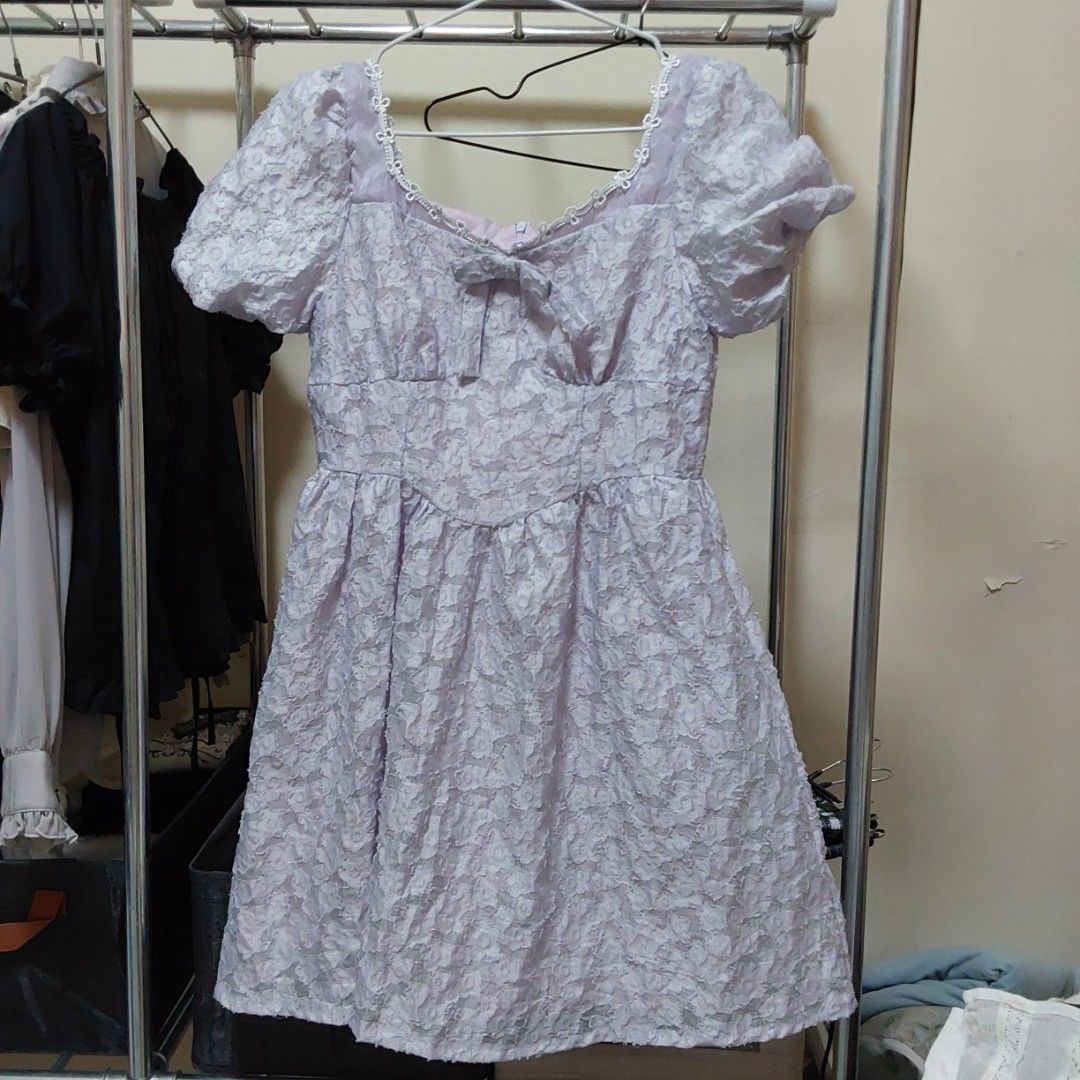 Lavender dress (Category: Dresses) located in Magarao. Submitted by cinabonthrifts (Listing ID 1465794574, Image 1). Description: Bought this sa ukay for 150, used once lng for a school roleplay Size: s-m Bust: up to 34-35 Waist: 29-30 (not stretch) Mini dress MOP: Gcash MOD: Jnt.