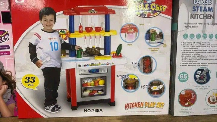 Little Chef Kitchen Play Set NO.768A 33 PCS (Category: Kids Toys) located in Manila. Submitted by berdenmarl01688 (Listing ID 1465946623, Image 1). Description: - 33-piece kids kitchen play set (Model: NO.768A) - Features interactive stove, sink, oven, and fridge section - Includes fun accessories like pots, cups, and food items - Equipped with engaging lights and sound effects - Vibrant red, blue, and yellow colors for imaginative play.