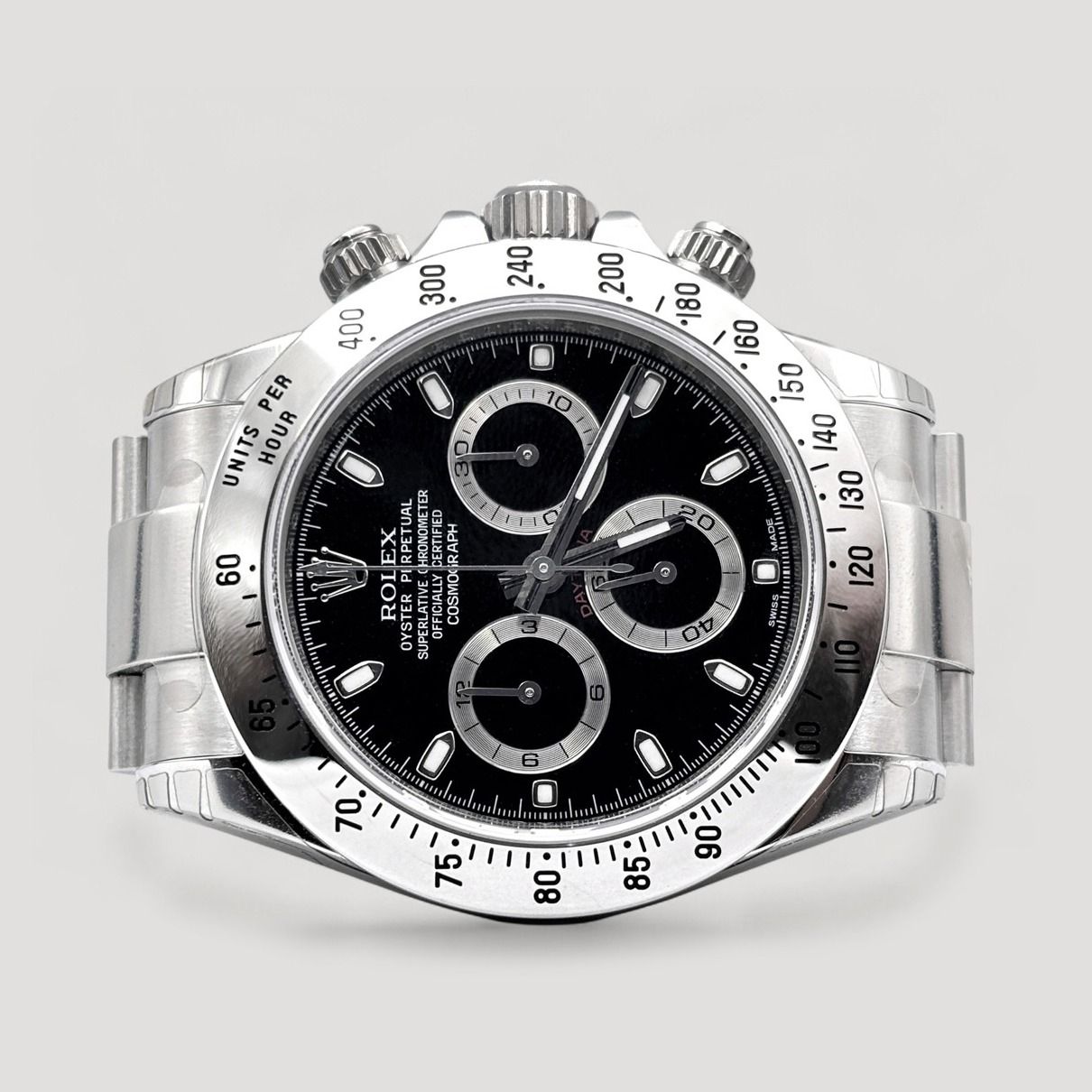(Local AD) Brand New NOS Full Factory Stickers Sept 2010 Rolex Daytona Black 'APH Dial' 40mm 116520 (Category: Watches) located in Singapore. Submitted by pengkweewatches (Listing ID 1465788893, Image 1). Description: Join us on T-elegram for Exclusive Deals & Latest Stock Updates: //pk-watches.com/tele-channel Brand: Rolex Model: Daytona Reference: 116520 Dated: September 2010 Condition: Brand New (NOS) Dial: Black 'APH Dial' Case Diameter: 40mm