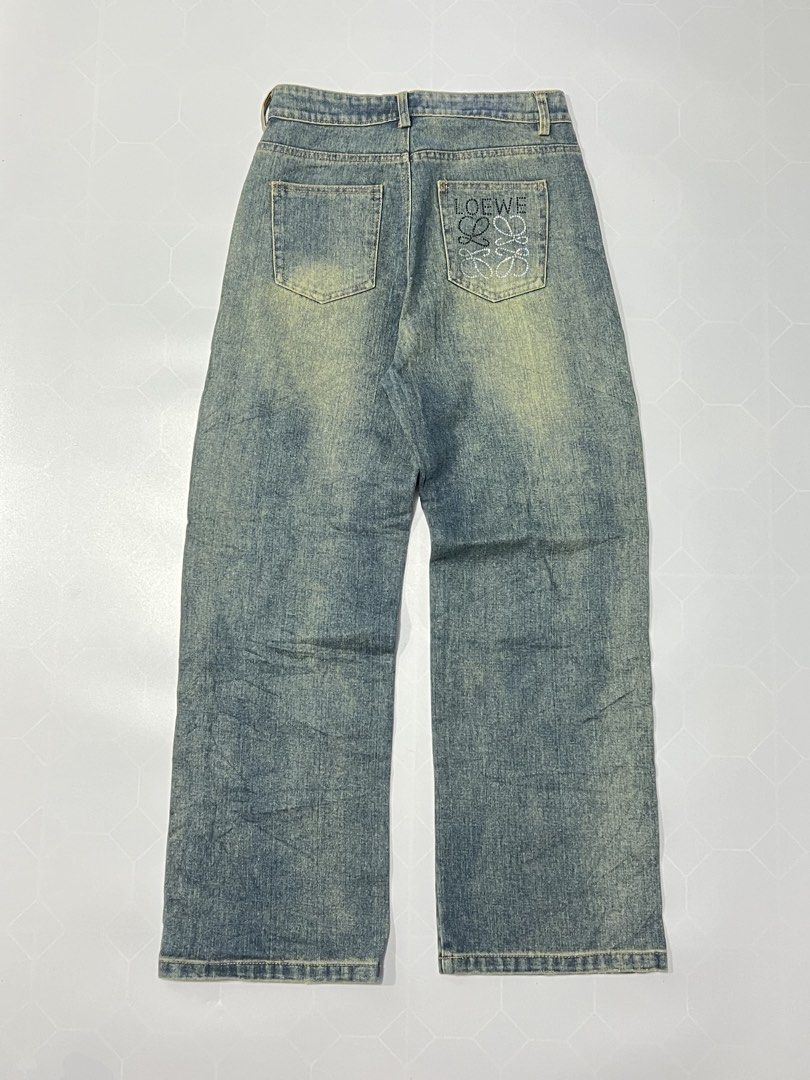 Loewe Rhinestone Distressed Denim Jeans (Category: Jeans) located in Caloocan City. Submitted by lostarchive_55 (Listing ID 1465914539, Image 1). Description: - Brand: Loewe - Style: Straight leg denim jeans - Wash: Faded and distressed - Details: All-over rhinestone embellishments with high sparkle - Condition: Brand new with paper hang tag attached - Features: Branded tag inside the waistband - Perfect statement piece for parties and trendy fit