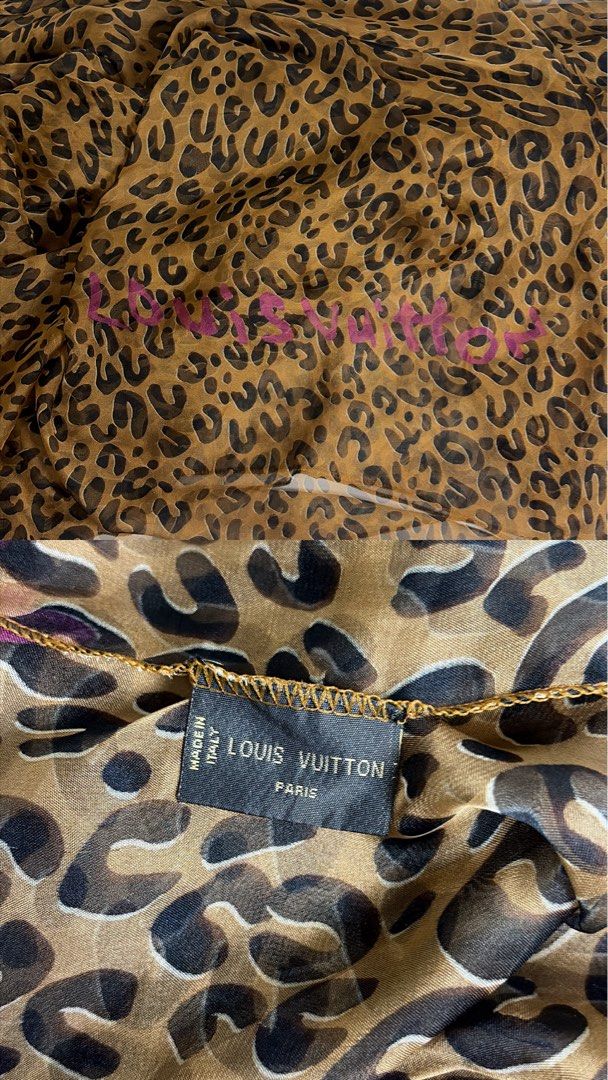 Louis Vuitton Leopard Print Silk Scarf (Category: Scarves) located in Carmona. Submitted by camille.02 (Listing ID 1465783181, Image 2). Description: - Louis Vuitton brown leopard print scarf (not authentic) Size: W: 77inch L: 57inch .