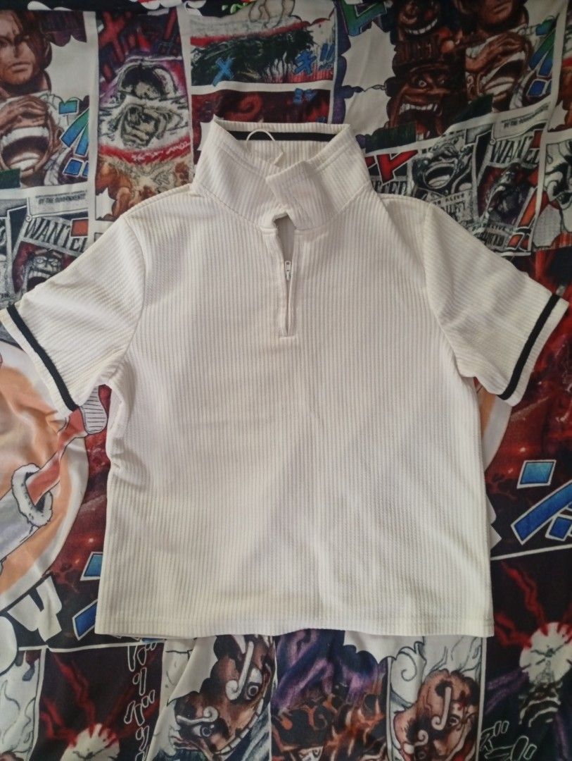 Lovito White Half-Zip Top (Category: Shirts) located in Santa Maria. Submitted by itsmacmacky (Listing ID 1465760676, Image 1). Description: Lovito White Half-Zip Top Brand: Lovito Size: S on tag - fits S-M Made in China Style: Quarter zip, ribbed, short sleeve with black piping Condition: Like new with tag.