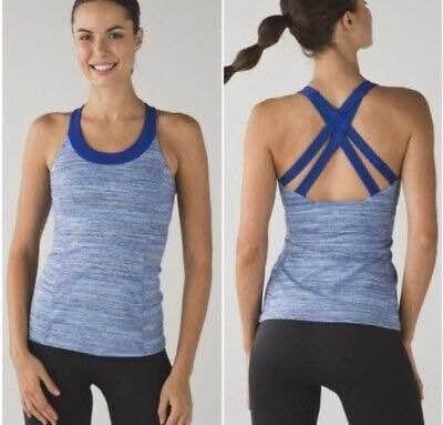 Lululemon Blue Space Dye Tank Top With Strappy Back (Category: Activewear) located in Manila. Submitted by lovelypreloved1497 (Listing ID 1465898903, Image 1). Description: - Brand: Lululemon - size : 4 fits small up to medium - Color: Blue space dye with vibrant aqua lining - Support: Built-in bra with striking royal blue criss-cross back straps - Material: Soft, stretchy performance fabric ideal for workouts - Design: Flattering racerback - Con