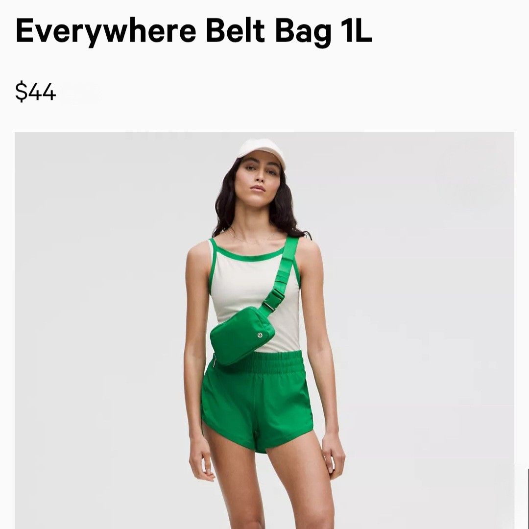 Lululemon Everywhere Belt Bag 1L Green (Category: Belt bags, Clutches and Pouches) located in Bulacan. Submitted by bnbig (Listing ID 1465926062, Image 3). Description: - Brand: Lululemon - Style: Everywhere Belt Bag - Capacity: 1 Litre - Color: Vibrant Green with matching strap - Hardware: Silver-toned - Condition: Brand new, still sealed in original plastic packaging with store tag attached - Features: Compact zippered pouch, signature logo emb