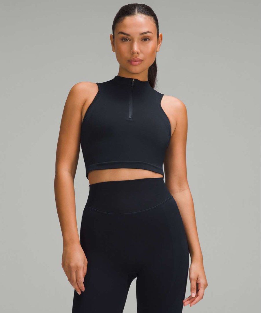 Lululemon Seamless Half-Zip Training tank top dot 2 (Category: Activewear) located in Iba. Submitted by xooperfindslb (Listing ID 1465900021, Image 2). Description: Lululemon Seamless Half-Zip Training Tank Top True Navy Cut tage base on size guide dot 2 Armpit to armit width - 14 inches.
