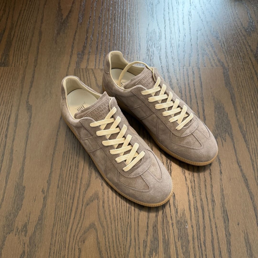 Maison Margiela gats(Taupe) (Category: Sneakers & Footwear) located in Makati City. Submitted by donda.archives (Listing ID 1465806756, Image 3). Description: Size 40-47. Batch with fully built-in NFC chip. The entire upper uses premium top-layer cow suede with a high-sheen finish. Imported INCAS leather used. The leather has a nice matte finish, and the overall shoe shape is solid with no issues. The overall leather color is consistent. Everythi