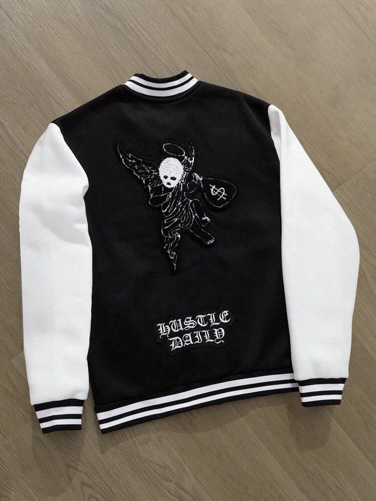 MANFINITY Hustle Daily Patched Varsity Jacket (Category: Coats, Jackets and Outerwear) located in Las Pinas. Submitted by sellerkjb (Listing ID 1465950496, Image 1). Description: BRAND NEW XL — 24 x 29 inches LAS PINAS.