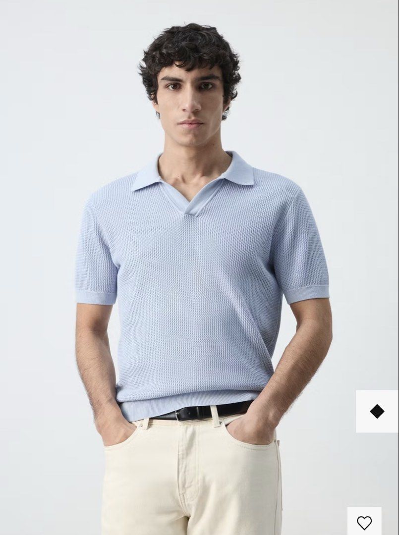 MANGO MAN Light Blue Knit Polo Shirt (Category: Tshirts & Polo Shirts ) located in Quezon City. Submitted by wearhouze (Listing ID 1465895966, Image 1). Description: Used once in Like New condition Bought for 3,295 20x28.