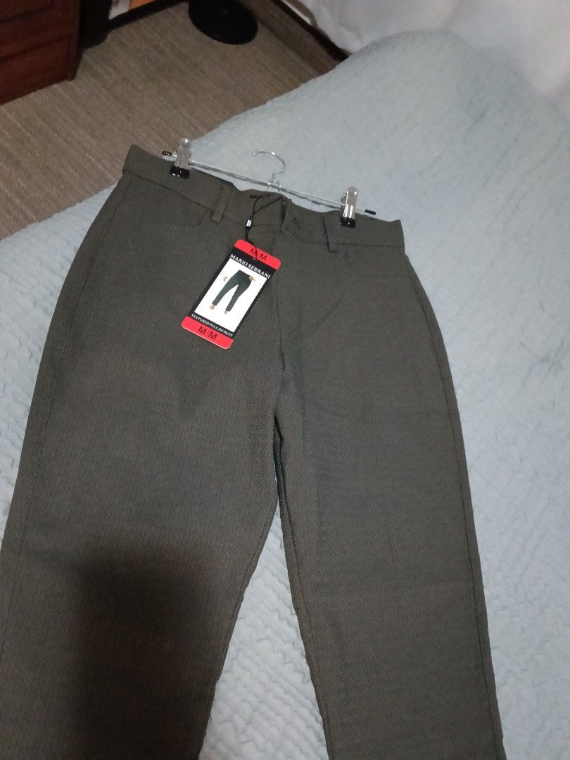 Mario Serrani Textured Pull On Pant Medium Olive (Category: Jeans) located in Manila. Submitted by rebysarmie22173 (Listing ID 1465928826, Image 1). Description: - Brand: Mario Serrani - Style: Textured pull-on pants with elastic waistband - Color: Olive green - Size: Medium - Details: Unique geometric pattern woven into the fabric - Condition: Brand new with original tags attached, never worn, very clean.
