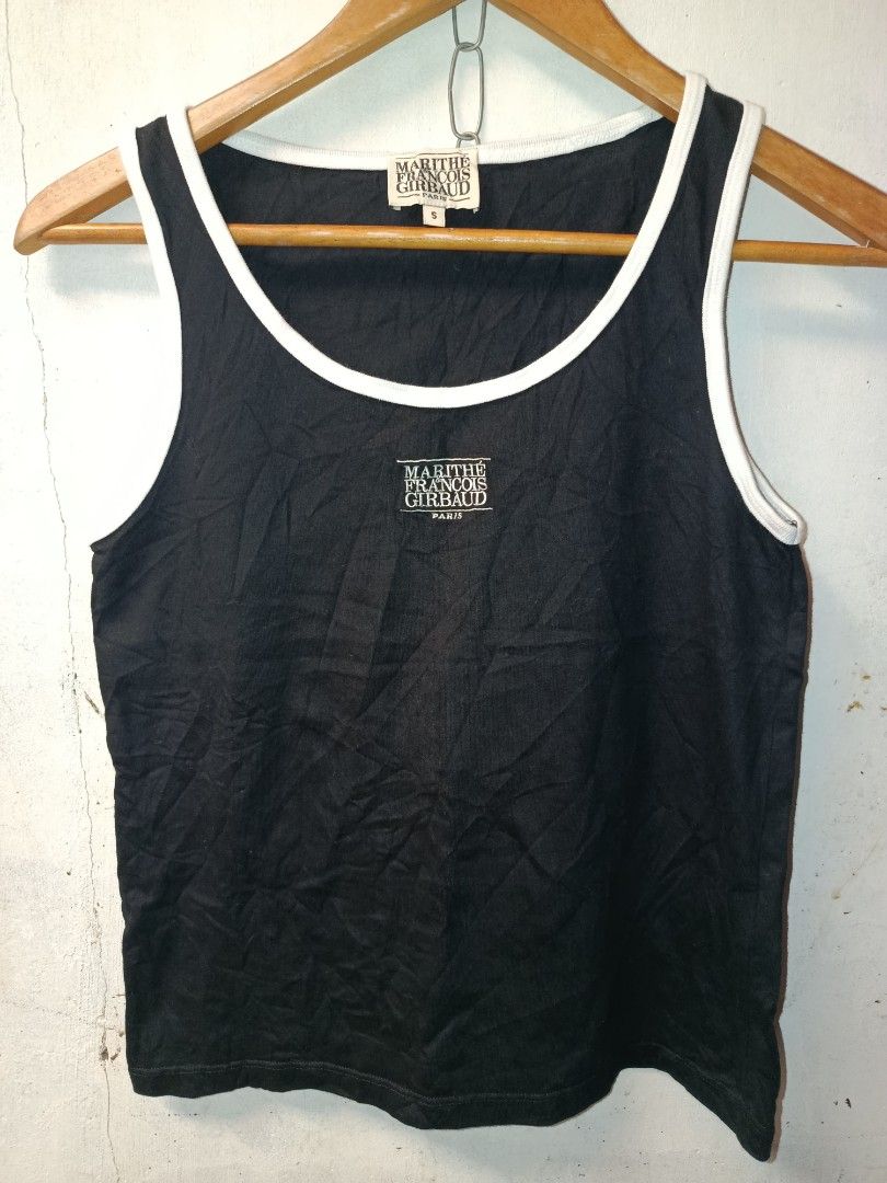 Marithe Francois Girbaud Black White Trim Tank Top Size S (Category: Luxury Accessories) located in Nabunturan. Submitted by marmitoren42236 (Listing ID 1465759755, Image 1). Description: - Brand: Marithe Francois Girbaud - Color: Black with white contrast trim - Size: S - Material: 100% cotton shell (cotton-polyester trim) - Details: Small embroidered logo on the chest - Fit: Classic sleeveless, great for casual streetwear and easy to pair with 