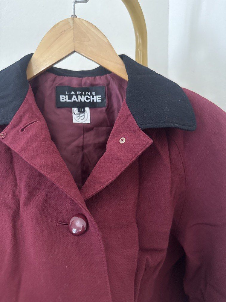 Maroon Cropped Blazer (Category: Coats, Jackets and Outerwear) located in Mexico. Submitted by studioleraph (Listing ID 1465812085, Image 3). Description: 🛍️ Perfect for your personal wardrobe 🫶 Please see actual measurements on last photo. 👗 The actual item being sold is the original garment shown in the product photos. Small differences in fit, drape, color, texture, or details may occur. 💌 Condition: • Preloved; Please wash the items befor
