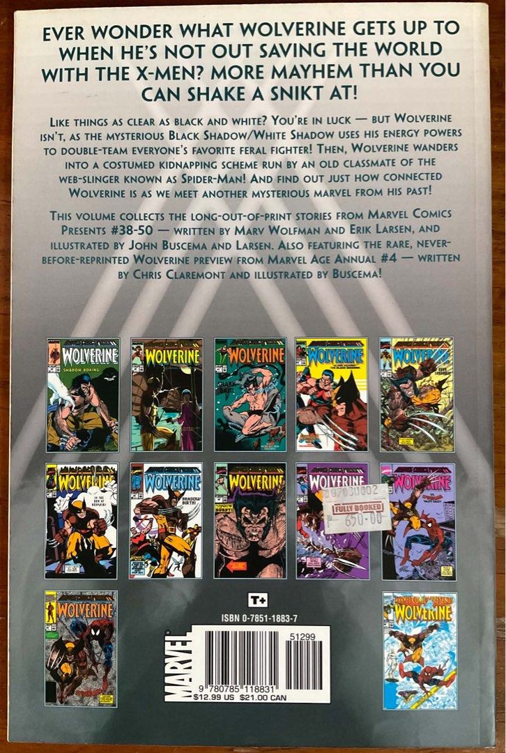 [MARVEL] MARVEL COMICS PRESENTS: WOLVERINE - VOL 2 (TPB) (Category: Comics & Manga) located in San Pedro. Submitted by kookybooky (Listing ID 1465771968, Image 2). Description: - Contains Marvel Comics Presents Wolverine issues #38 to #50 - Includes the rare Wolverine preview from Marvel Age Annual #4 - Written by legendary creators Marv Wolfman and Erik Larsen - Featuring classic interior art by John Buscema - Softcover trade paperback format - 