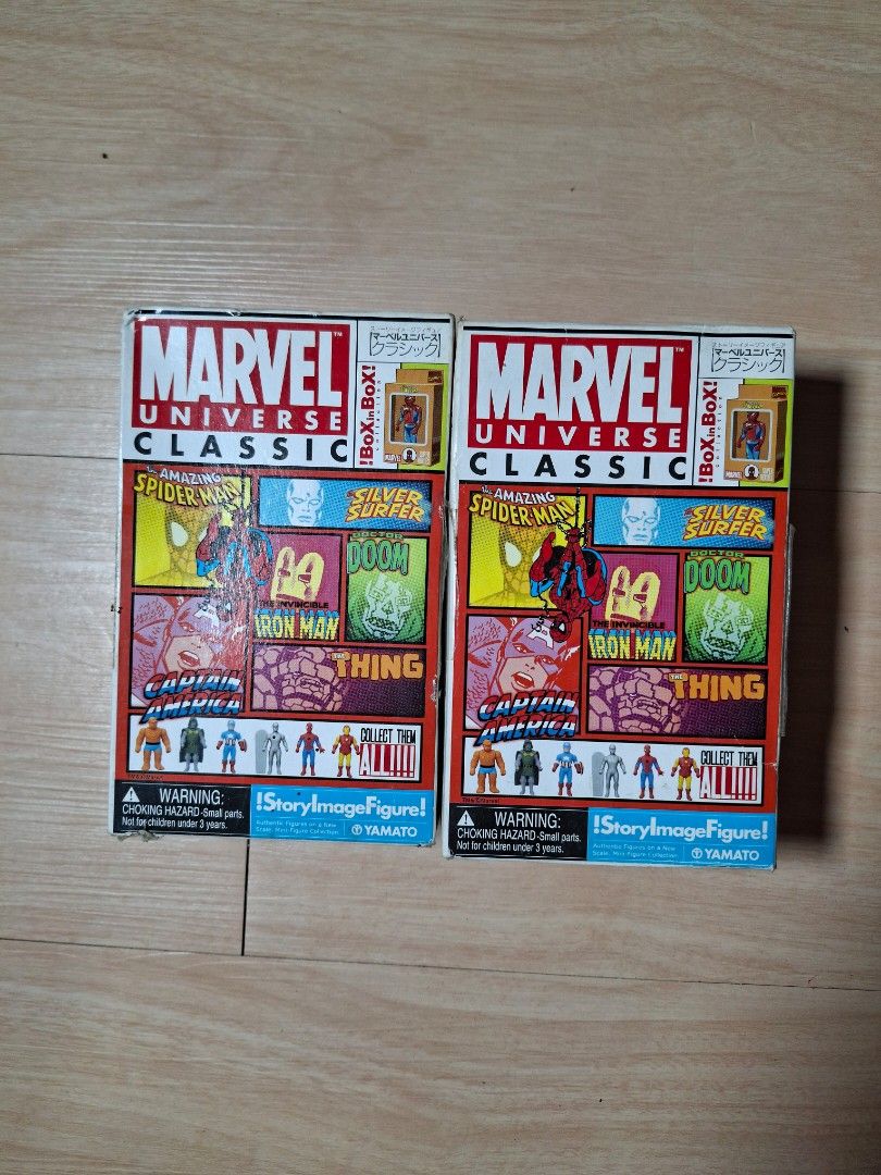 Marvel Universe Classic Box in Box Figures Silver Surfer Thing (Category: Figurines & Statues) located in Baguio. Submitted by restyrille77846 (Listing ID 1465886854, Image 2). Description: - Authentic Yamato Marvel Universe Classic figures - Includes Silver Surfer with surfboard (blue box) - Includes The Thing (purple box) - Comes with original packaging for both figures - Includes two additional outer display boxes as seen in photos - Great add
