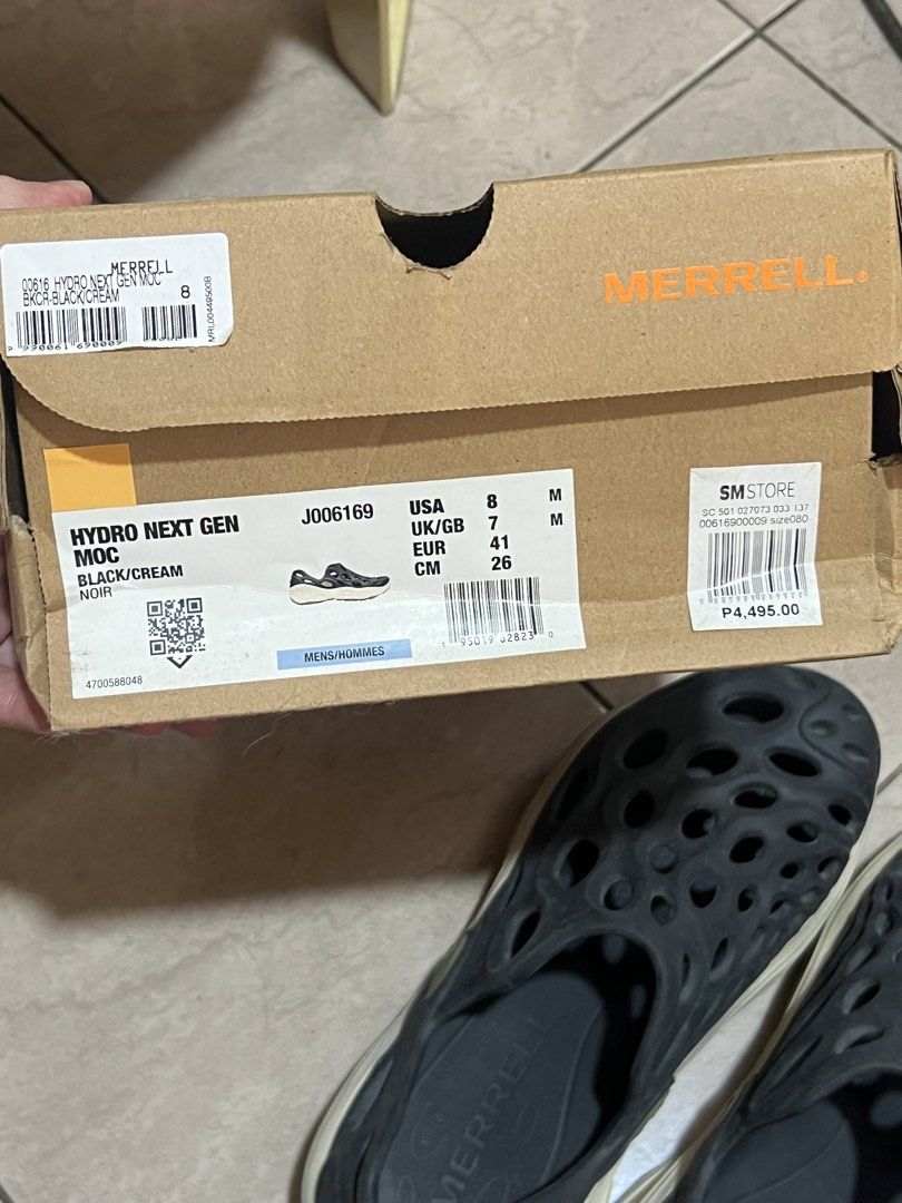 Merrell Hydro Next Gen Moc Black Cream Size 8 US (Category: Slippers & Slides) located in Angeles City. Submitted by papillonpapi (Listing ID 1465828403, Image 2). Description: PAMPANGA - shipping via j&t or meetup dunkin astro park - Brand: Merrell - Model: Hydro Next Gen Moc - Color: Black and Cream - Size: US 8 | UK 7 | EUR 41 | CM 26 - Inclusions: Comes with original shoebox.