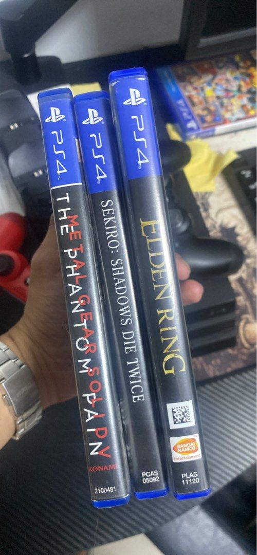 Metal Gear Solid V, Sekiro, Elden Ring PS4 Games (Category: PlayStation) located in Antipolo. Submitted by katsuren (Listing ID 1465885210, Image 1). Description: Metal Gear - 600 Sekiro - 1500 Elden Ring - 1500 take all 3k.