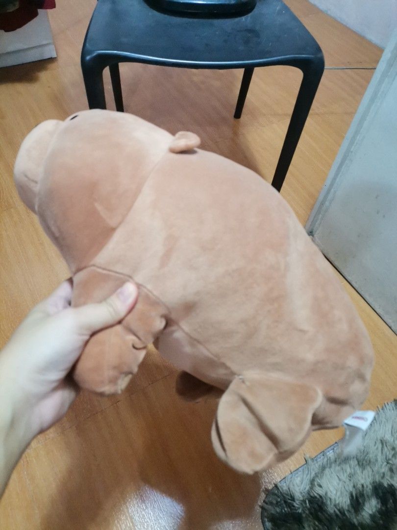 Miniso We Bare Bears Grizzly Plush (Category: Plushies & Soft Toys) located in Makati City. Submitted by kookybearsstuff (Listing ID 1465889174, Image 2). Description: - Authentic Miniso We Bare Bears Grizzly plush toy - Super soft brown fabric with cozy stuffing - Cute embroidered face showing teeth - Original Miniso brand tag still attached - Versatile: perfect as a cuddle toy or pillow - Flaw: small loose threads near one seam (shown in close-