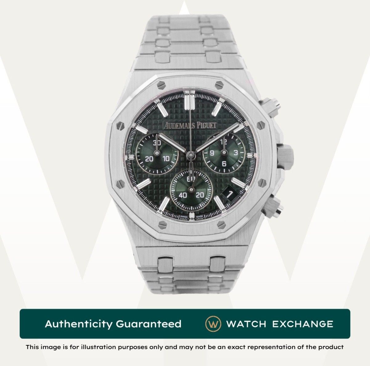 [Mint] Audemars Piguet Royal Oak Bracelet 26240ST.OO.1320ST.08 26240ST AP Khaki Green Dial Z28042 May 2025 (Category: Watches) located in Singapore. Submitted by watchexchange.sg (Listing ID 1457229183, Image 1). Description: [Mint] Audemars Piguet Royal Oak Bracelet 26240ST.OO.1320ST.08 26240ST AP Khaki Green Dial Z28042 May 2025 Price: $73,900 Brand: Audemars Piguet Model: 26240ST.OO.1320ST.08 Condition: Mint Dial: Khaki Green Case Diameter: 41