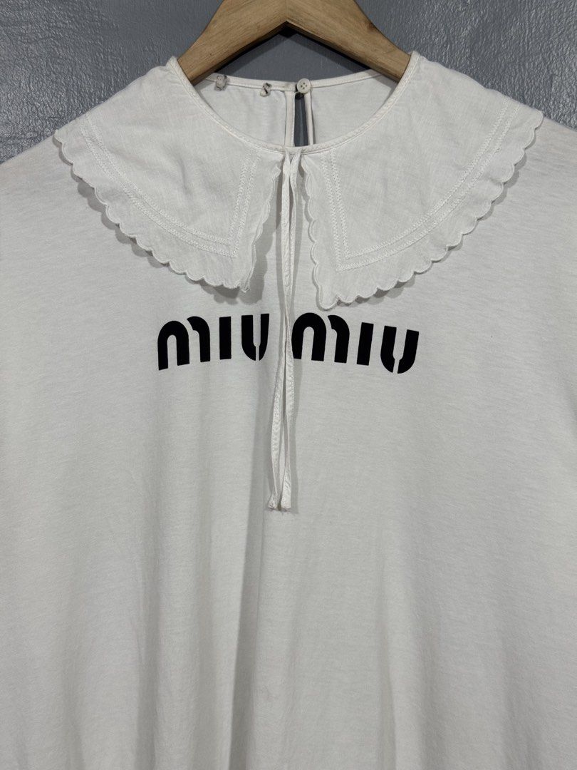 Miu Miu - Macramé Collar Shirt (Category: Shirts) located in Manila. Submitted by sophisticatedgoons (Listing ID 1465871713, Image 3). Description: Miu Miu Macramé Collar Oversized Shirt Size: Fit XL women's Dimes: 22" bust x 27" length In good condition No major flaws like hole and scratches Cut neck label Check pics for details.