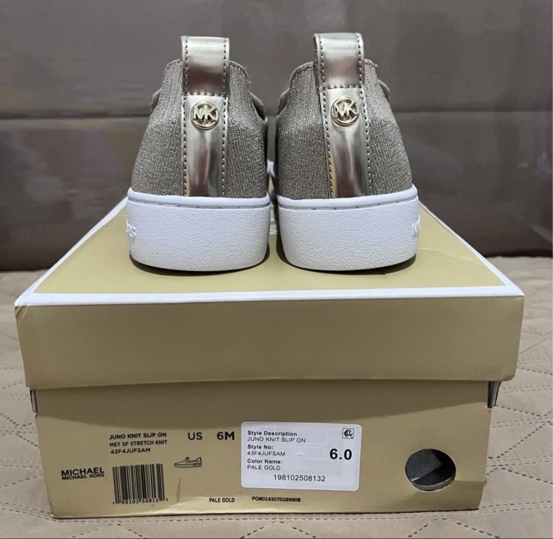 MK Juno Slip on (Category: Sneakers) located in Cavite. Submitted by ayenkhaeren (Listing ID 1465807565, Image 2). Description: ✔️ 💯Original Michael Kors Juno Slip On ✔️ Pale Gold ✔️ US 6 ✨Retails at $168 (Php 9k +).