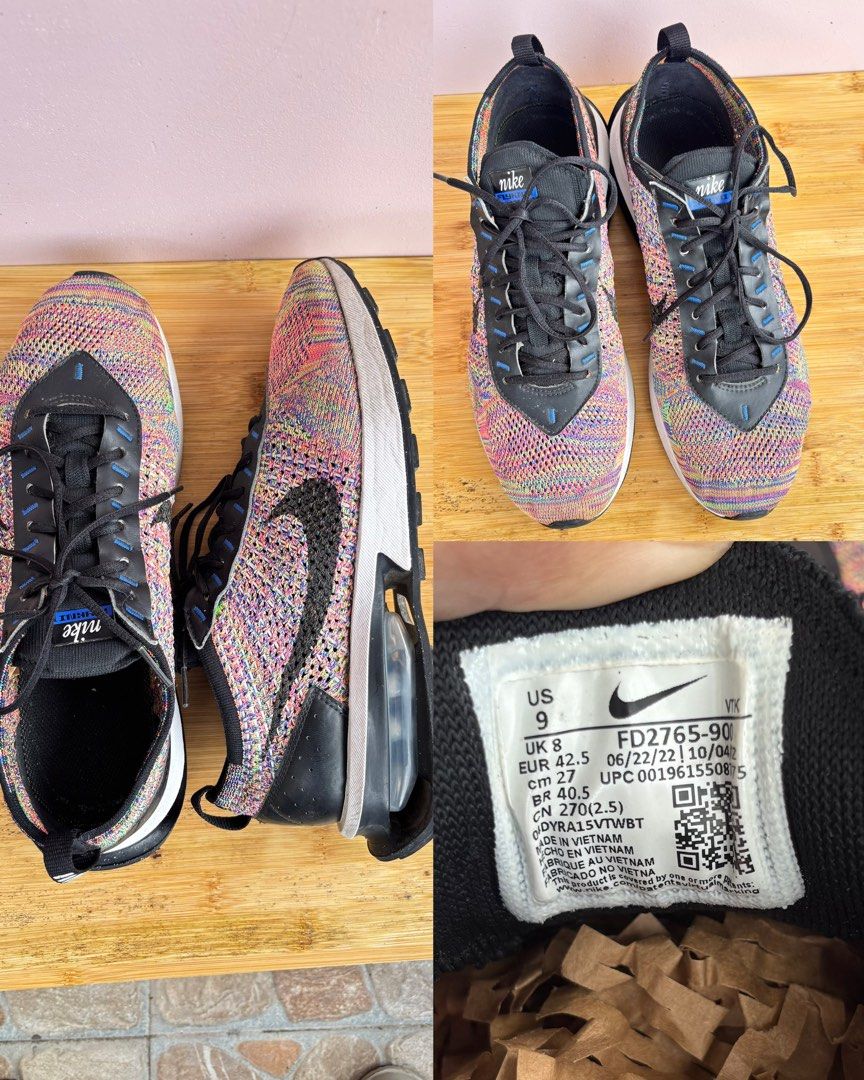 Nike Flyknit Multicolor Sneakers Size US 9 (Category: Sneakers) located in Baguio. Submitted by zenforest.fd186d (Listing ID 1465788774, Image 1). Description: - Brand: Nike - Model/Style Code: FD2765-900 - Size: US 9 / UK 8 / EUR 42.5 - Colorway: Multicolor rainbow knit with black accents - Features: Visible air cushioning sole, black laces, and leather eyestays - Condition: Clean soles, crisp knit pattern, and plenty of life left - Perfect for: