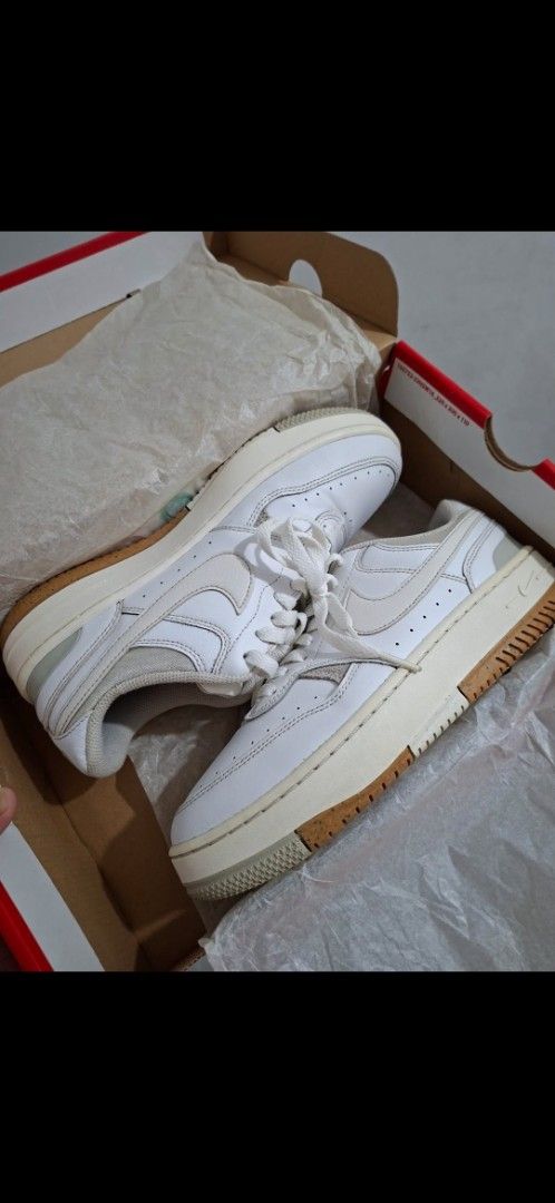 Nike Gamma Force White Phantom Light Bone (Category: Casual Shoes) located in Las Pinas. Submitted by kry.sl (Listing ID 1465802011, Image 1). Description: NEGOTIABLE❗️❗️ Brand: Nike Gamma Force - Colorway: White, Phantom, and Light Bone with chic cork outsole accent - Size: Women's US 9 (UK 6.5, EUR 40.5) - Inclusions: Comes with original Nike red shoebox - Style: Low-top, basketball-inspired design with modern layered panels.