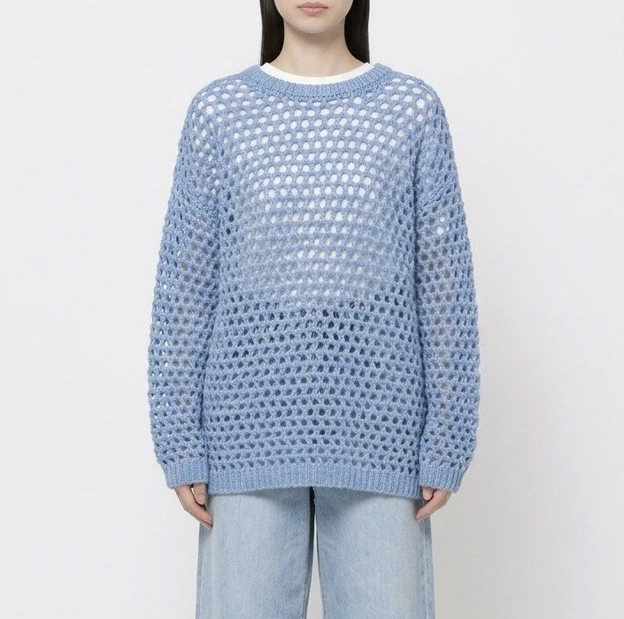 niko and … Oversized Light Blue with Metallic Silver Threads Open-Mesh Crew Neck Knit Sweater Pullover (Category: Longsleeves) located in Caloocan City. Submitted by declutteringph. (Listing ID 1465912402, Image 1). Description: Size F on the tag! Dimensions: (inches) Shoulder width: 25” Bust width: 25” Stretched up to 34” Body Length: 26” Sleeves Length: 25” .