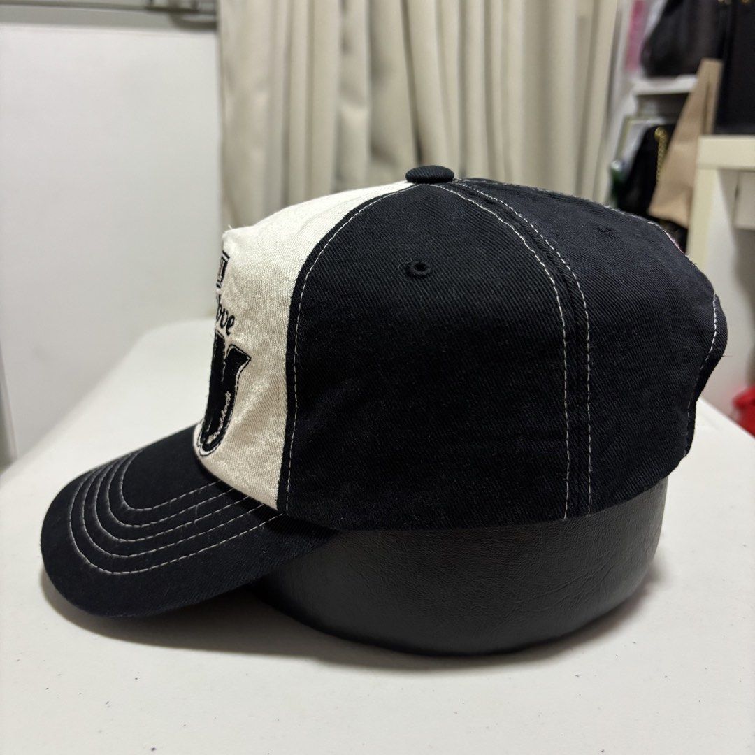 OGARP Baseball Cap W/ Leather strap (Category: Caps & Hats) located in Quezon City. Submitted by grailph (Listing ID 1465882395, Image 2). Description: - Brand/Model: OGARP Vintage Casual Cap - Colorway: Black and off-white - Material: 100% cotton for all-day comfort - Design: Front graphic embroidery and peace sign embroidery on the back - Closure: Adjustable brown leather strapback with metal buckle - Details: Original Garment Project inside ta