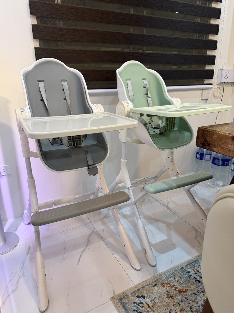 Oribel Cocoon High Chair (Category: Baby High Chairs) located in Marikina City. Submitted by melovesanika (Listing ID 1465892417, Image 2). Description: Selling our twins’ Oribel Cocoon Z High Chairs. ₱7,000 each — 2 pcs available Suitable from newborn up to 3 years old / maximum weight of 20 kg. * 3 reclining positions for lounging, playing, and feeding * 6 adjustable height positions * 360° gliders for easy movement around the house * Glider lo