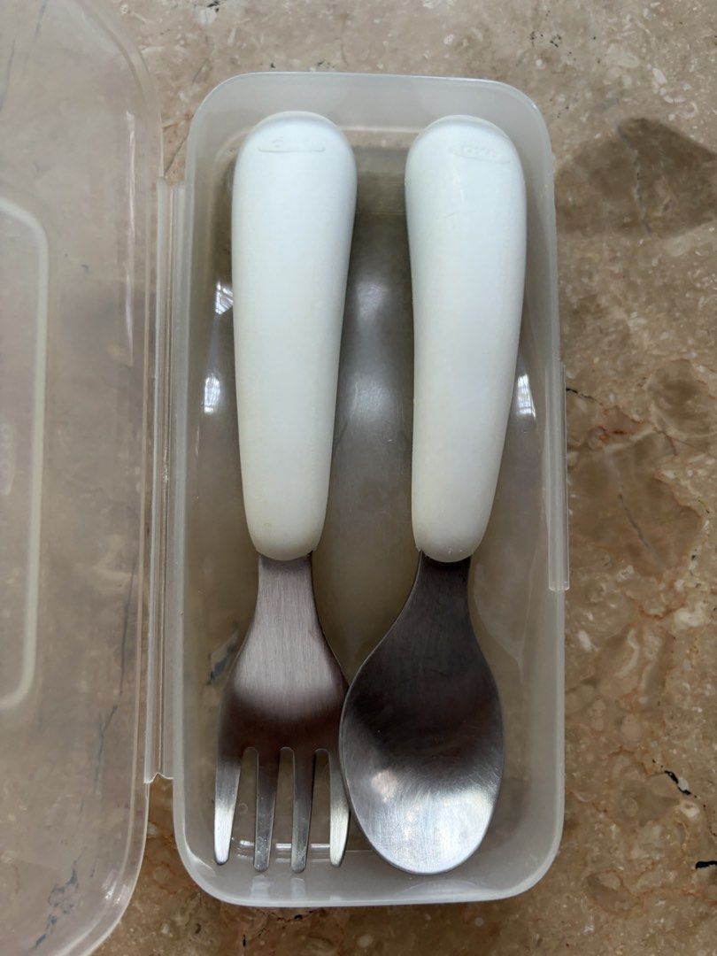 Oxo Tot Fork & Spoon Sets with Travel Case, White Bundle (Category: Dinnerware & Cutlery) located in Quezon City. Submitted by tidyup.lara (Listing ID 1465868127, Image 2). Description: Sold as is Buy both for PHP 250 Condition 8/10: used but in good condition.