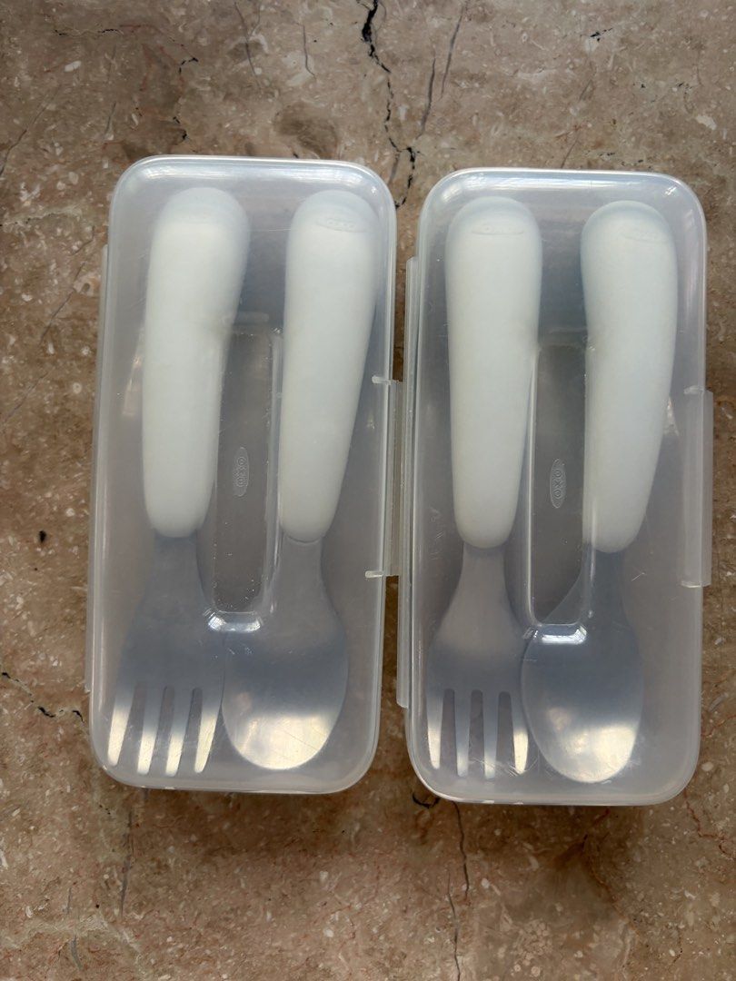 Oxo Tot Fork & Spoon Sets with Travel Case, White Bundle (Category: Dinnerware & Cutlery) located in Quezon City. Submitted by tidyup.lara (Listing ID 1465868127, Image 3). Description: Sold as is Buy both for PHP 250 Condition 8/10: used but in good condition.