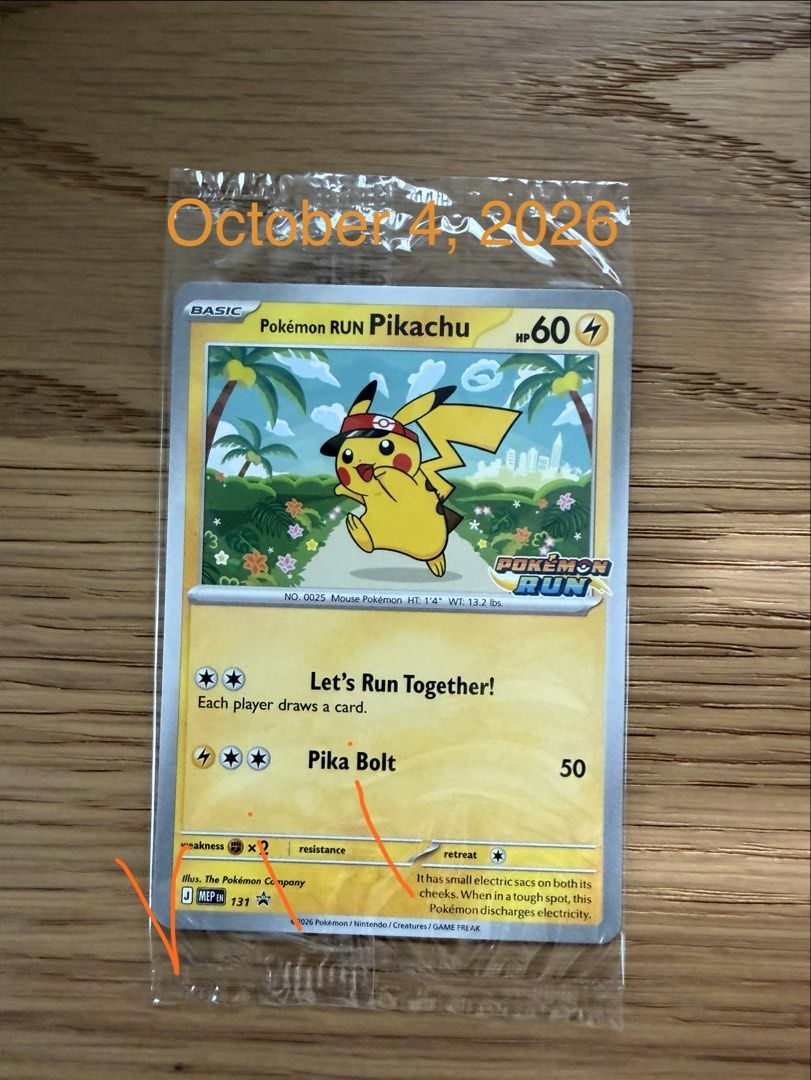 Pikachu (Category: Raw Singles) located in Pasig City. Submitted by riikawa (Listing ID 1465579008, Image 1). Description: - Official Pokémon RUN 30 exclusive Pikachu promo card - Must-have for Pikachu collectors and Pokémon RUN participants - Condition: Brand new / Mint (as distributed at event) - Shipping or meetups in Mandaluyong.
