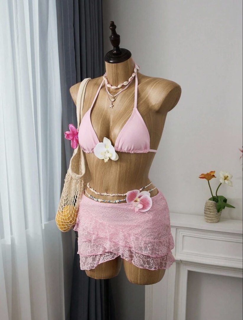 Pink 3-set bikini swimsuit (Category: Bikinis & Swimsuits) located in Pasig City. Submitted by skydecluttering (Listing ID 1465931862, Image 2). Description: never used.