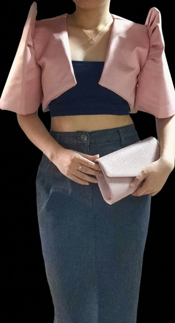 Pink Filipiniana with Sash (Category: Coats, Jackets and Outerwear) located in Mandaluyong City. Submitted by meri_clothing (Listing ID 1465949441, Image 2). Description: - Traditional Filipiniana cropped bolero jacket in pastel pink - Features structured butterfly sleeves and an open front design - Includes a matching sheer sash - Ideal for formal events, weddings, and cultural gatherings - Clean fabric with shoulders that hold their shape well 