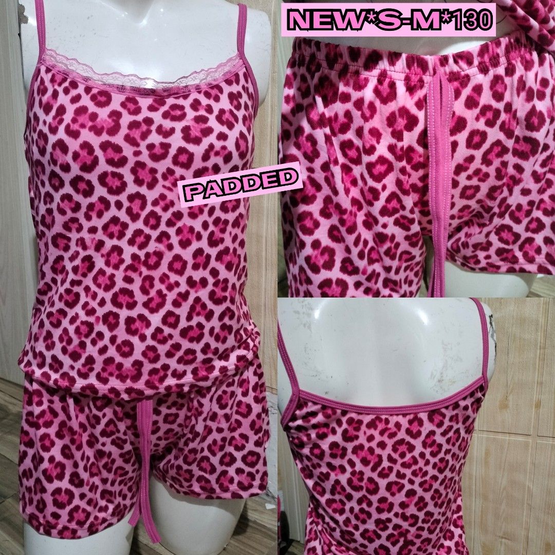 Pink Leopard Print Padded Terno Set (Category: Undergarments & Loungewear) located in Pateros City. Submitted by GandakaHandpick2.0 (Listing ID 1465882873, Image 1). Description: - Cute pink leopard print design - Includes a padded camisole top with delicate lace trim - Matching shorts with an adjustable drawstring waist - Made from ultra-soft, breathable material - Perfect for sleeping or cozy lounging - Fits sizes S to M.
