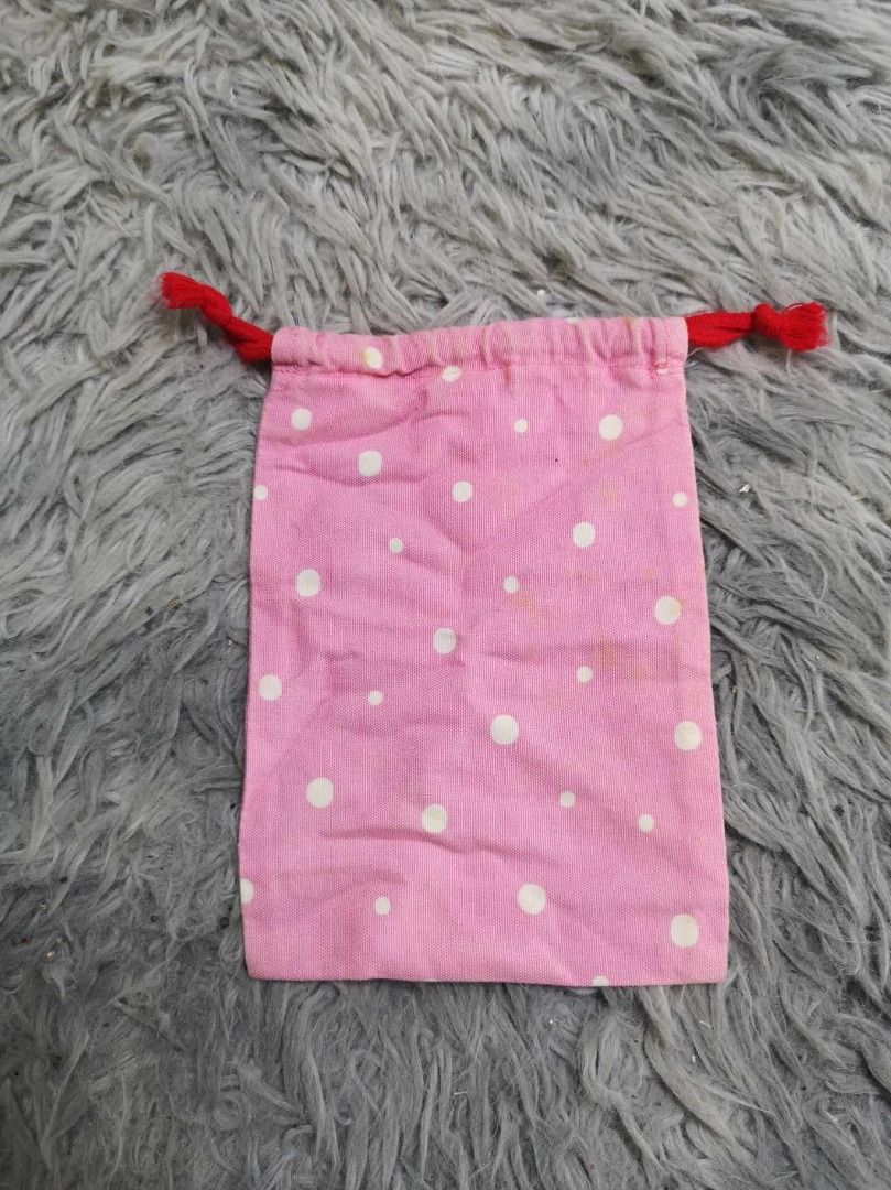 Pink Polka Dotted With Red String Pouch (Category: Purses & Pouches) located in Santa Cruz. Submitted by jmy_surplus.2 (Listing ID 1465895034, Image 2). Description: Size ; L - 7.2 W - 5.3 Color ; Pink Type ; Pouch Brand ; No brand Material ; Nylon Style ; Pink Drawstring Pouch LR 129 JMY 5 Batch #224.