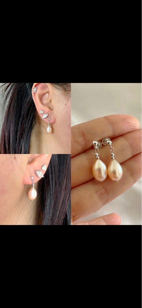 Pinkish rose Drop pearl earrings 14k (Category: Earrings) located in San Juan City. Submitted by fabbagger62976 (Listing ID 1465900072, Image 2). Description: Pinkish rose fresh water dangle earrings🌸💖2.2g 14k wg fr japan.