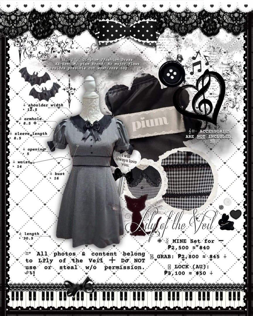 Pium Gingham Dress (Category: Dresses) located in Manila. Submitted by lilyoftheveil (Listing ID 1465927123, Image 1). Description: ⌗⁺ 𝗦𝗧𝗔𝗧𝗨𝗦: 𝖮𝖯𝖤𝖭 ‎࿔˚！ 𖥻𓏵 𝗕𝗜𝗗 𝗣𝗥𝗜𝗖𝗘: ₊ ┼ 𝖬𝖨𝖭𝖤: ₱2,500 ≈ $40 ₊ ┼ 𝖦𝖱𝖠𝖡: ₱2,800 ≈ $45 ₊ ┼ 𝖫𝖮𝖢𝖪 (𝗔𝗨): ₱3,100 ≈ $50 𖥻𓏵 𝗕𝗜𝗗 𝗦𝗧𝗔𝗥𝗧𝗘𝗗: [DATE] • [TIME] 𖥻𓏵 𝗘𝗻𝗱 𝗼𝗳 𝗕𝗶𝗱𝗱𝗶𝗻𝗴: [DATE] • [TIME] 𖥻𓏵 𝗕𝗜𝗗 𝗗𝗨𝗥𝗔𝗧𝗜𝗢𝗡: 3 days from the first valid bid ⊹₊┈ㆍ┈ㆍ┈ㆍ✿ㆍ┈ㆍ┈ㆍ┈₊⊹ Vi