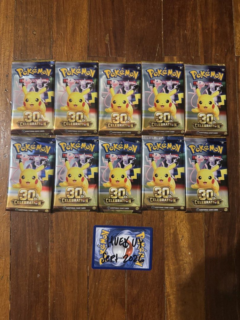 Pokemon 30th Anniversary Booster Packs (Category: Card Packs) located in Quezon City. Submitted by huey_uy (Listing ID 1465898099, Image 1). Description: 30th Anniversary Packs New and Sealed -₱1100 each! Location: Quezon City.