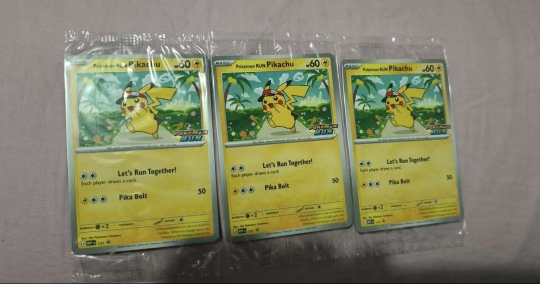 Pokemon run pikachu promo card (Category: Raw Singles) located in Mandaluyong City. Submitted by ryugarage (Listing ID 1465788364, Image 1). Description: Sealed Pokemon run pikachu promo card 7k ea.
