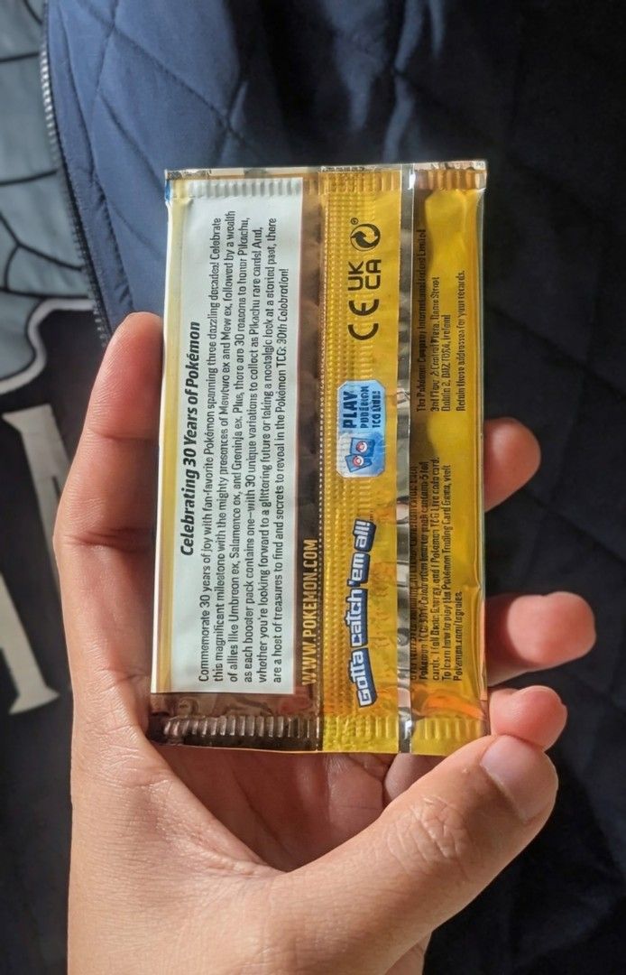 Pokémon 30th Celebration Booster Pack English (Category: Card Packs) located in Quezon City. Submitted by verminlis (Listing ID 1465852133, Image 2). Description: FS: Pokémon TCG 30th Celebration Booster Pack Brand new / factory sealed 5 cards per pack Received from Pokémon RUN Philippines 2026 Never opened Can provide additional photos/videos for serious buyers. MOP: GCash / Bank Transfer MOD: Lalamove / Grab / LBC / J&T Shipping fee shouldered 